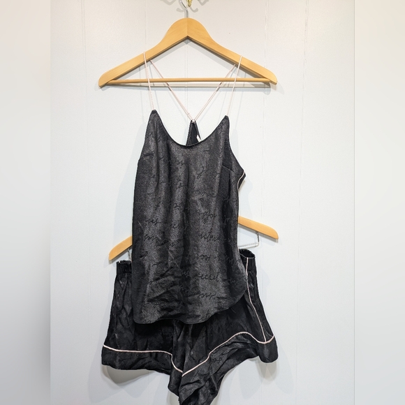 Victoria's Secret Satin Pajama Set M Black Pink Logo Racerback Shorts - Picture 10 of 10